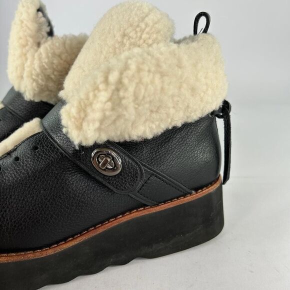 COACH Urban Hiker Boot US 7.5 B Leather Black Shearling Wedge Platform shoes - Picture 14 of 15